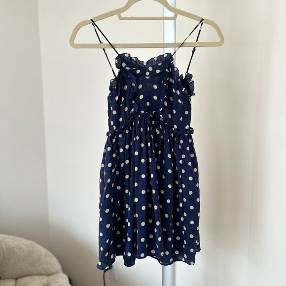 Balenciaga 2017 Silk Navy Polka Dot Mini Dress Size XS - Picture 4 of 8